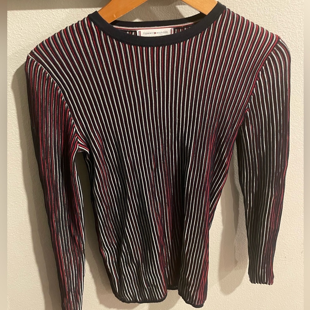 Tommy Hilfiger mock neck multicolored red, white & blue blouse‎ size XS
